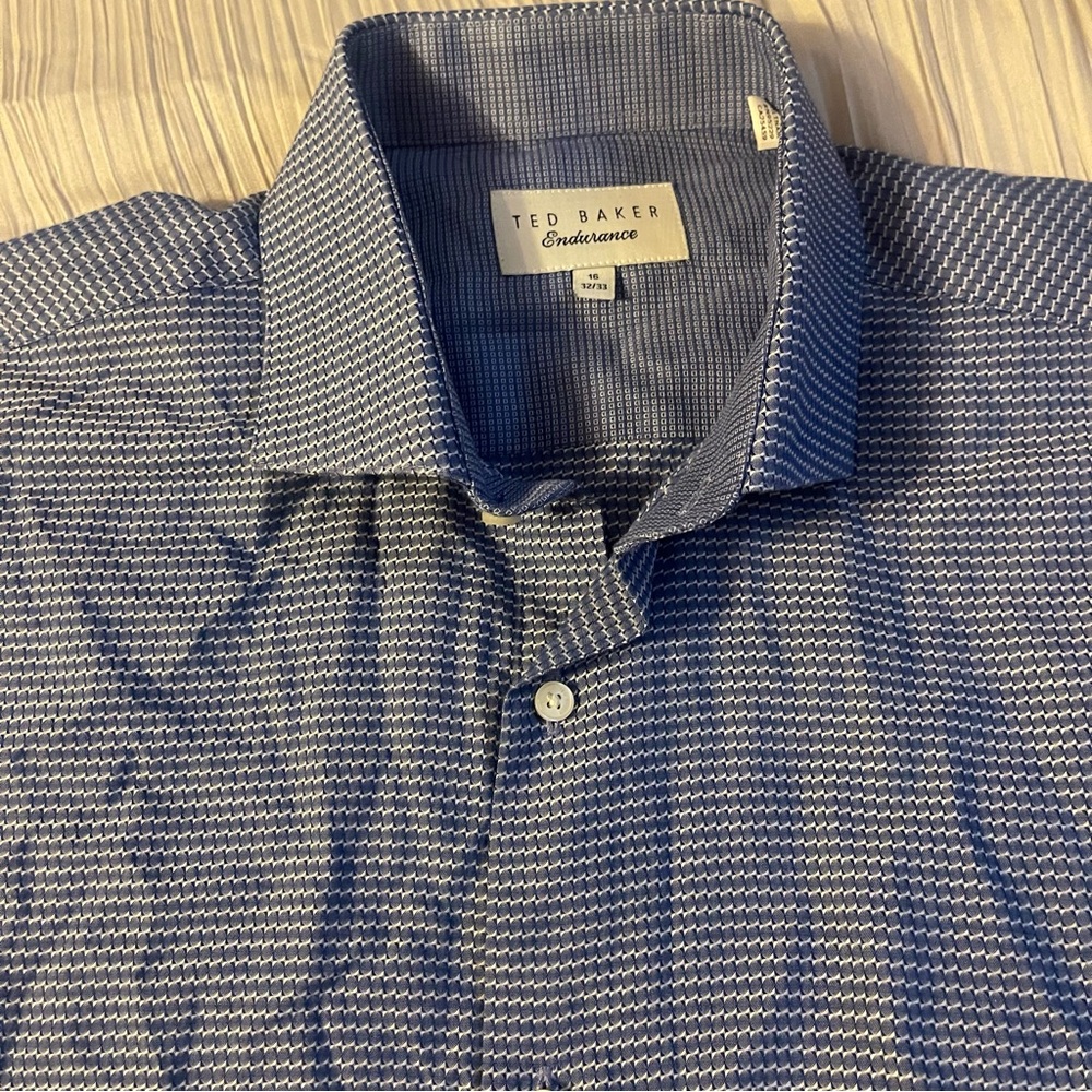 Ted Baker Endurance men’s blue pattern long sleeve dress shirt size 16 32/33